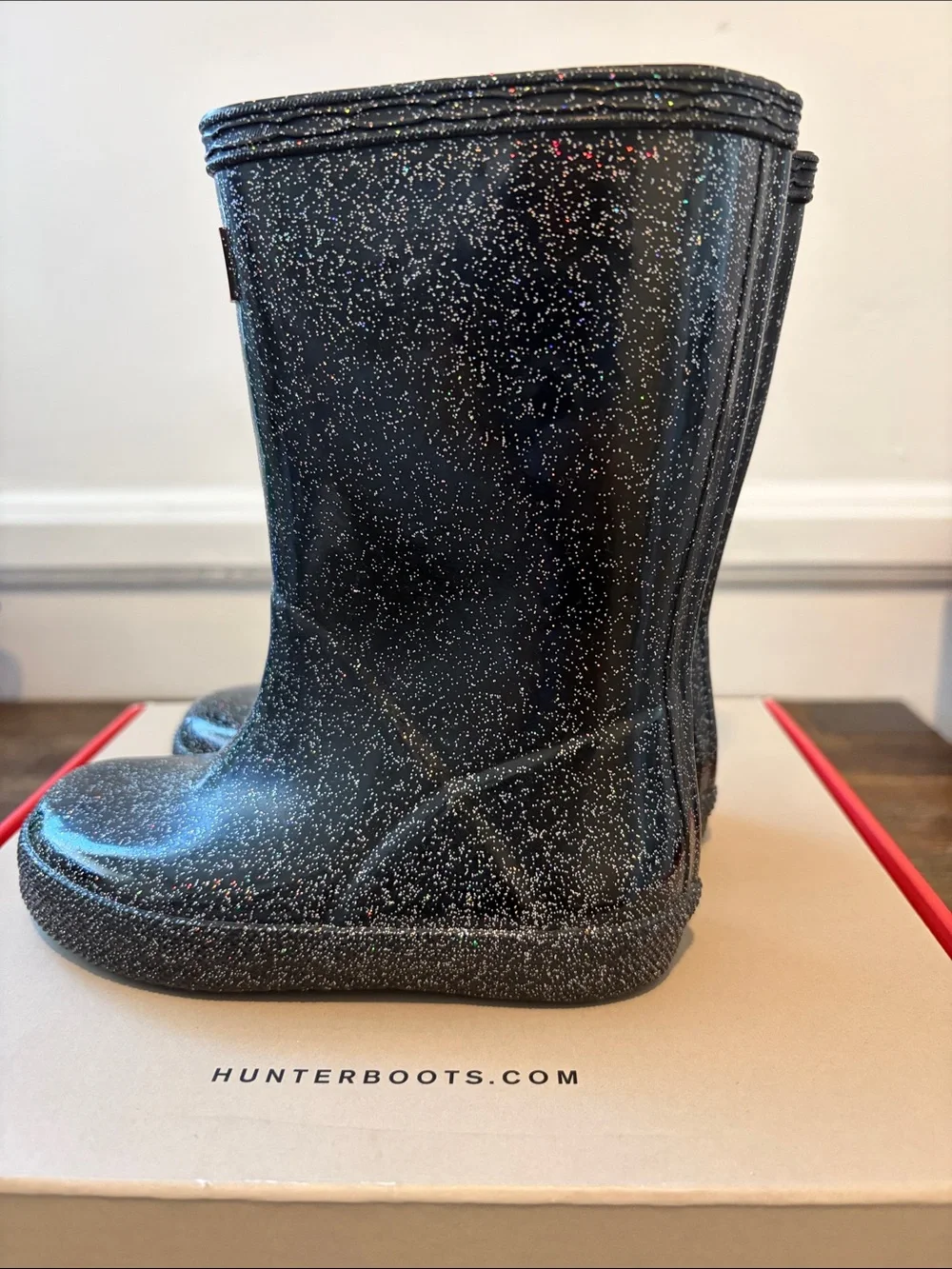 Hunter Black Glitter Short Rain Boots